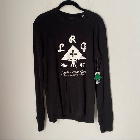 LRG Men’s Long Sleeve Waffle Knit Crew Neck Black Top size S - Picture 1 of 3